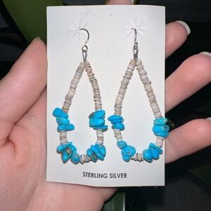 Navajo handmade earrings kingman turquoise with shell